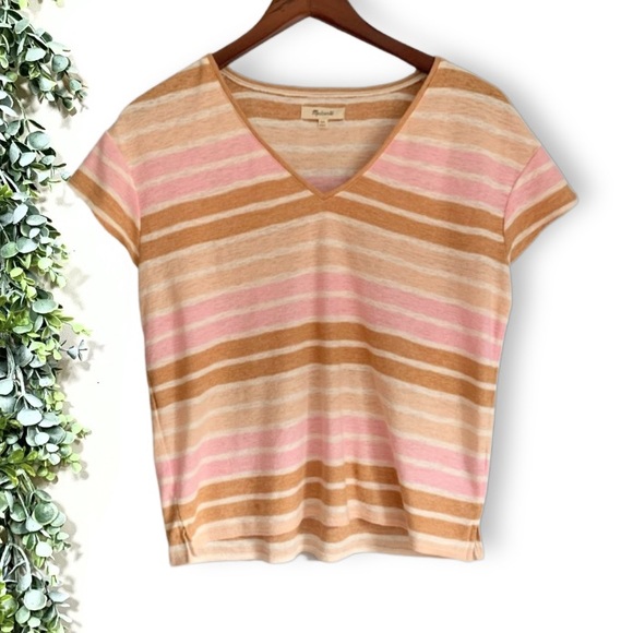 Madewell Tops - Madewell skyline pink and brown strip cotton Tee